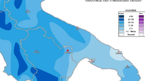 Giovedì 18 Febbraio 2016 torna la pioggia. Previsti circa 10mm a Matera